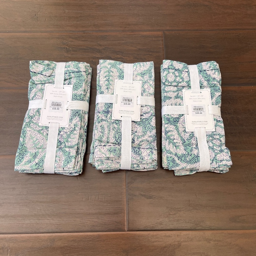 Sur La Table vintage scroll Blue Teal Cloth Napkins 20"x20" (set of 12) NWT! - Picture 2 of 8
